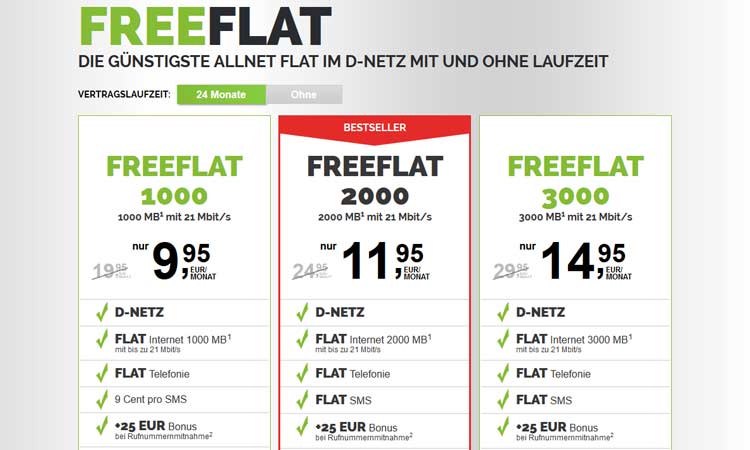 freenetmobile Allnet Flat im D-Netz ab 9,95 €/Monat erhältlich